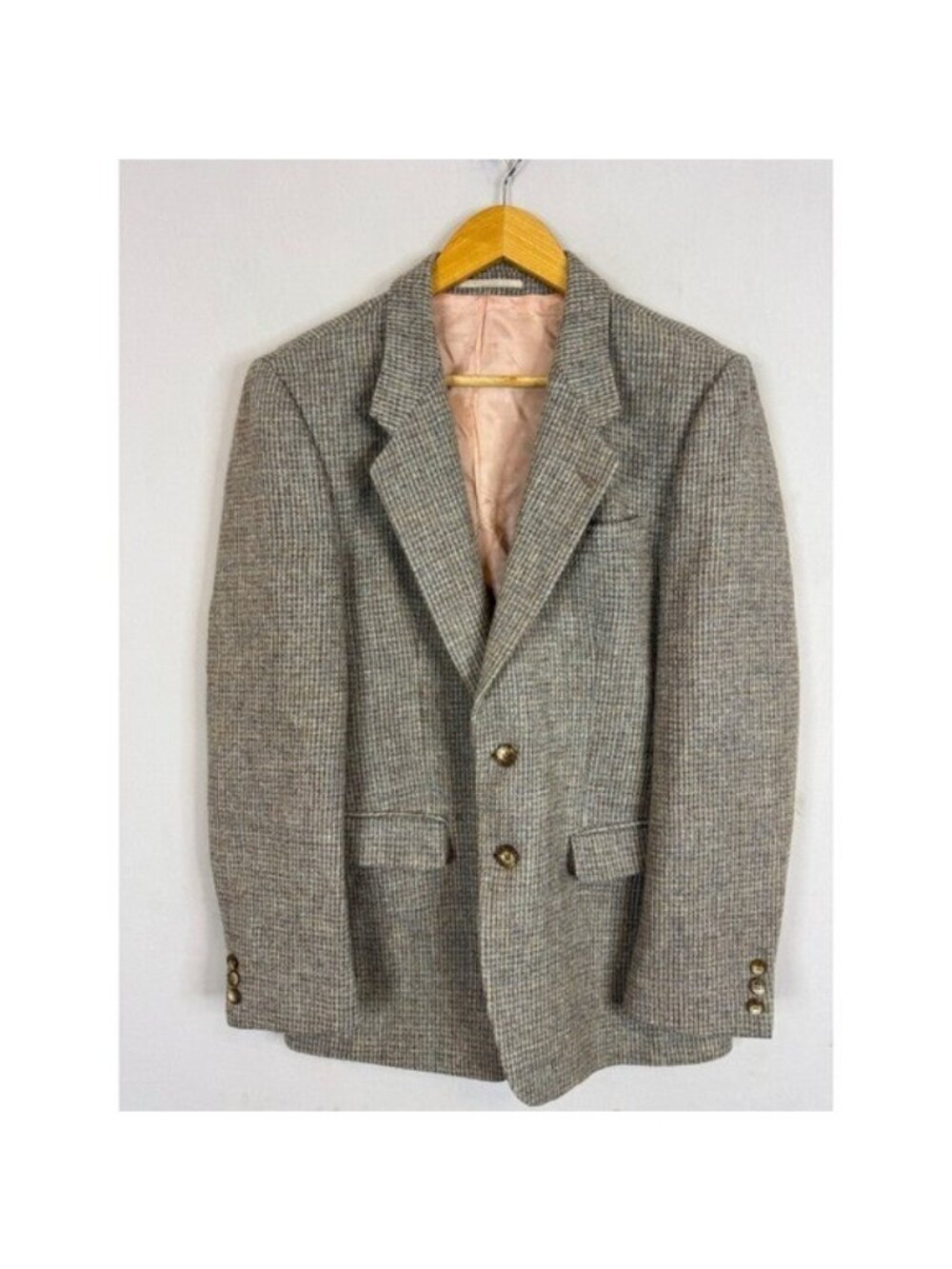Vintage Sears Harris Tweed Grey Brown Wool Blazer Sport Coat Mens 38 Hand Woven